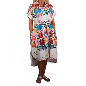 NEW ZENARA freya printed shirt dress with belt in multicolor